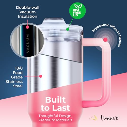 40 oz Tumbler With Handle and Straw Made of Stainless Steel