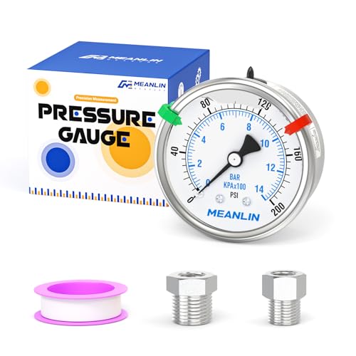 0~200Psi Stainless Steel Liquid Filled Pressure Gauge 2.5" FACE DIAL 1