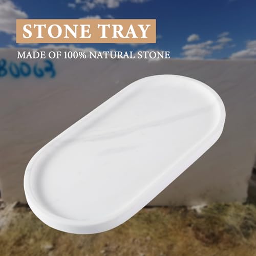 White Marble Oval Tray for Bathroom Countertop