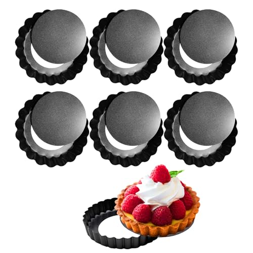 6 Pack Mini Tart Pans 4 Inch with Removable Bottom Round Non (6 Count)