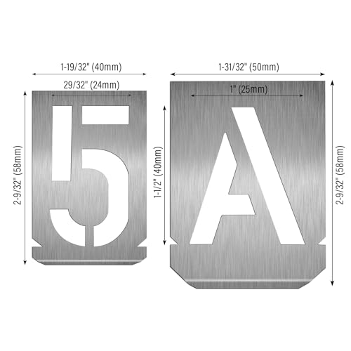 1-1/2"(40mm) Letter Number Stencils Set, 36 Pcs Stainless Steel Templates for Spray Painting, Reusable for Signs, Craf Metal DIY,Journaling, Narrow HT034740-ST (36 Count)