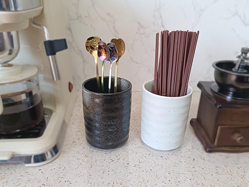Stoneware Coffee Bar Utensil Holder Tea & Coffee Spoon & Stirrer Holder for Stir Stick Straw Teaspoon Holder Spoon Cup Small Utensil Jar