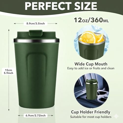 12 oz Double Wall Insulated Vacuum Travel Coffee Mug with Flip Lid Bulk 4 Pack (4 Count)