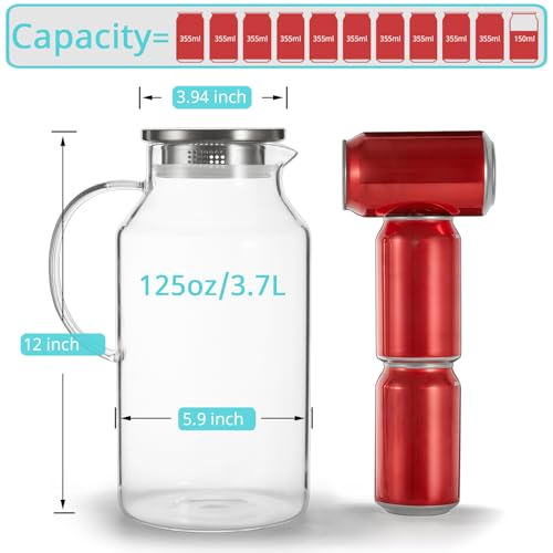 1 Gallon Glass Pitcher with Lid and Handle