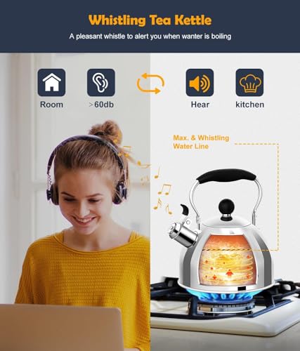 Tea Kettle 2 Quart Stainless Steel Whistling Tea Kettle
