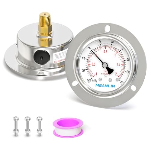 30inHG~30Psi Liquid Filled Pressure Gauge Front Flange Panel Mount