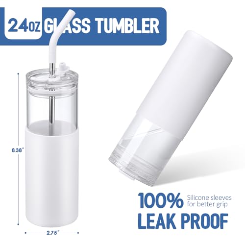 24oz Glass Tumbler with Lids and Straws
