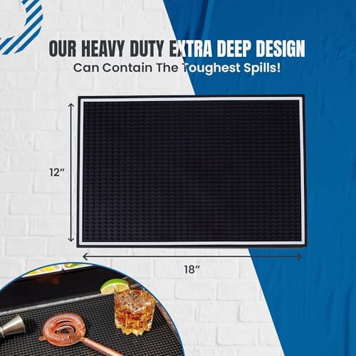Premium Rubber Bar Mats for Countertop 18" x 12" White Edge Black Bar Mats for Bartending