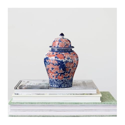 8 inches Phoenix Ginger Jar with Lid red blue Decorative Ceramic