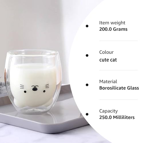 Cat Mug Cute Mugs Glass Double Wall Insulated Glass Espresso Cup