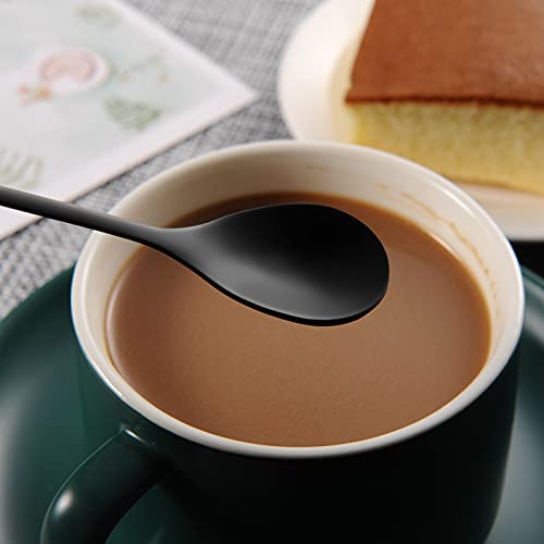 6 Piece Elegant Black Leaf Long Handle Teaspoons (6 Count)