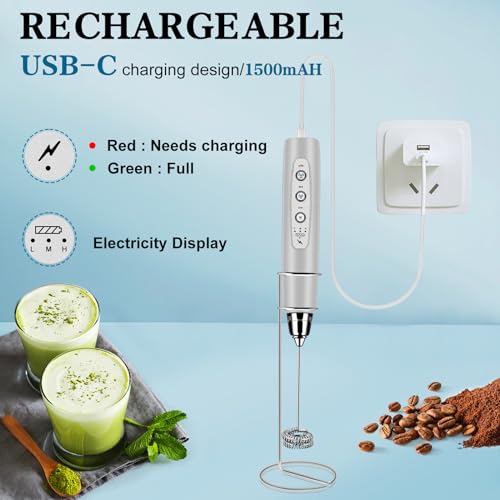 Milk Frother Wand Rechargeable Handheld Whisk Coffee 3 Speed Adjustable