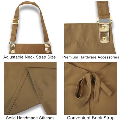 Barista Tools Apron for Women Hairstylists Servers Waterproof Canvas Kitchen Apron with 3 Pockets for Cooking Gardening