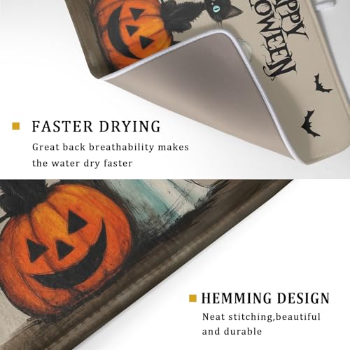 Happy Halloween Black Cat Ghost Dish Drying Mat for Kitchen Counter