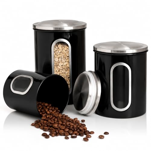 3 Pcs Black Canisters Set for Kitchen Storage Airtight Jars (3 Count)