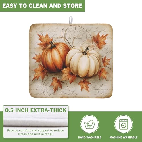 Fall Pumpkin Dish Drying Mat 16X18 Inch Vintage Autumn Drying Mat for Kitchen Counter Absorbent Maple Leaf Fall Thanksgiving Farmhouse Dishes Pad Drainer Mat Countertop Protector for Kitchen Fast Dry