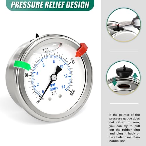 0 200PSI Stainless Steel Liquid Filled Pressure Gauge