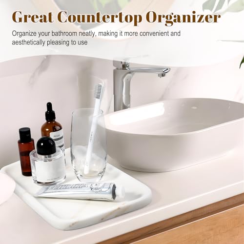Marble Tray 12"x8" Natural Marble Vanity Tray for Countertop Bathroom Kitchen Dresser