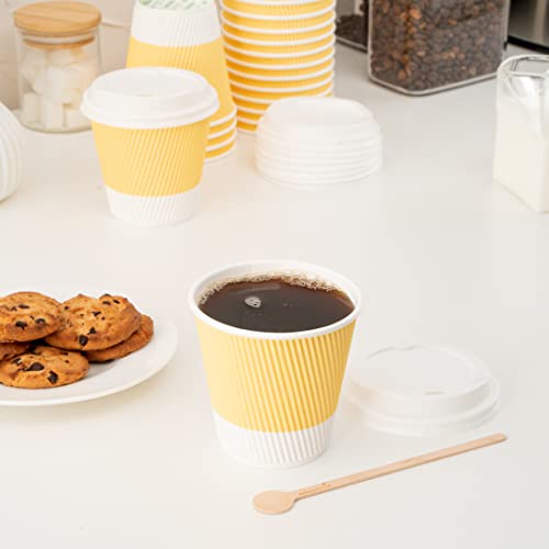 Ripple Wall Coffee Cups 25 Count 8 Ounce Insulated Light Yellow Paper Cups