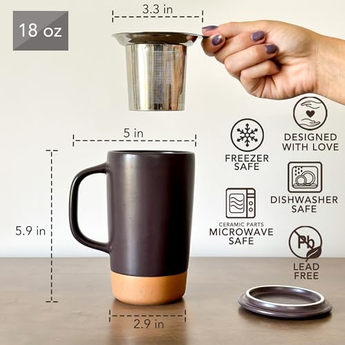 Mora Ceramics Large Tea Mug with Loose Leaf Infuser and Ceramic Lid