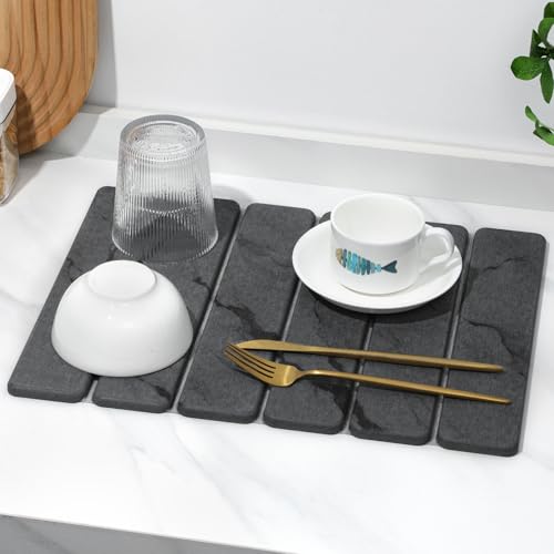 Small Stone Dish Drying Mat for Kitchen Counter (2 Count)