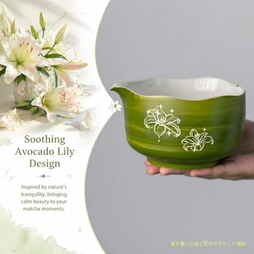 Matcha Set Avocado Green Ceramic Bowl Kit with Spout (5 Count)