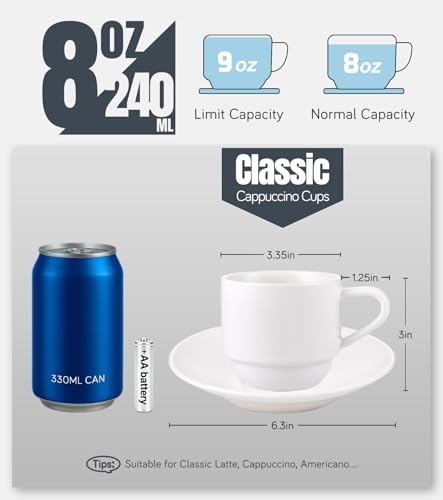 8 Ounce Porcelain Cappuccino Cups Set of 4 (4 Count)
