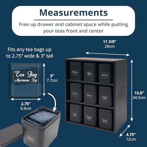 Tea Organizer Rack with 9 Tins & 160 Magnetic Labels