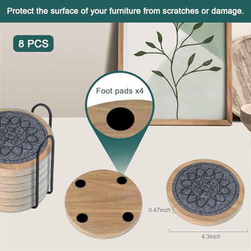 Wood Coasters for Drinks Set of 8