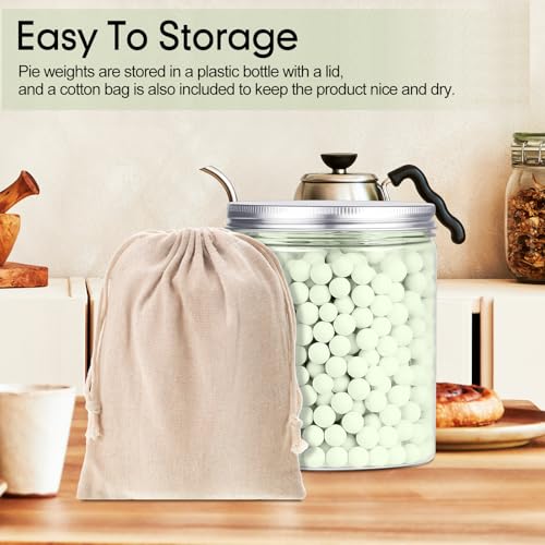 1 Pack 2 lb Light Green Pie Weights for Baking Crust Reusable Ceramic Blind Baking Beans Stoneware with 50 Pcs Disposable Parchment Paper Pie Liner Fit 8
