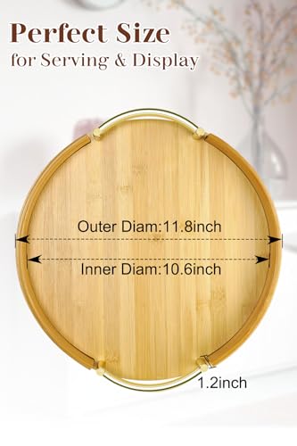 11.8″ Round Bamboo Serving Tray with Handles