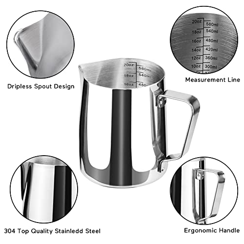 Stainless Steel Milk Frothing Pitcher Cappuccino Pitcher Pouring Jug Espresso Cup Creamer Cup for Latte Art