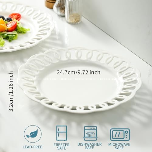 4 Pack 10" Dinner Serving Plates with Lace Rim (4 Count)
