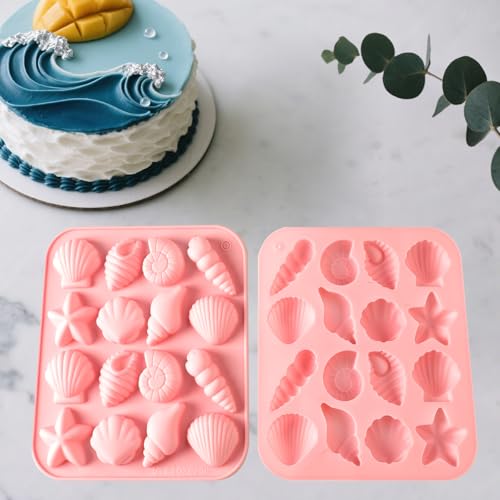 2 Pack rice flour Seashell Silicone Molds for Chocolate Candy Baking Decorations rice flour (2 Count)