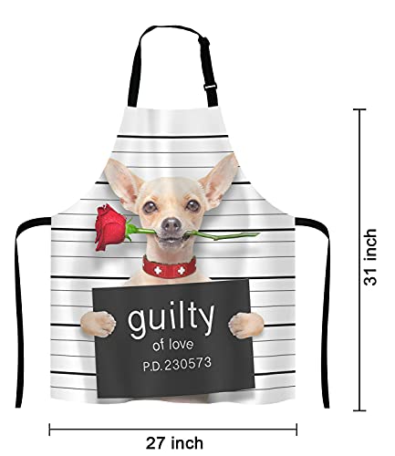 Cute Chihuahua Dog with Rose Bib Apron with Adjustable Neck for Men Women