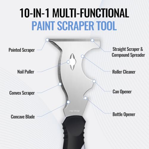 10-in-1 Putty Knife, MultiUse Paint Scraper Tool, Hammer End