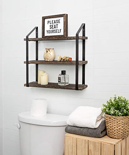 Floating Wall Shelves 3 Tier 17 Inch Rustic Hanging Shelf with Metal Bracket Wall Mount Wood Storage Display Shelves for Living Room Bathroom Bedroom Kitchen Office