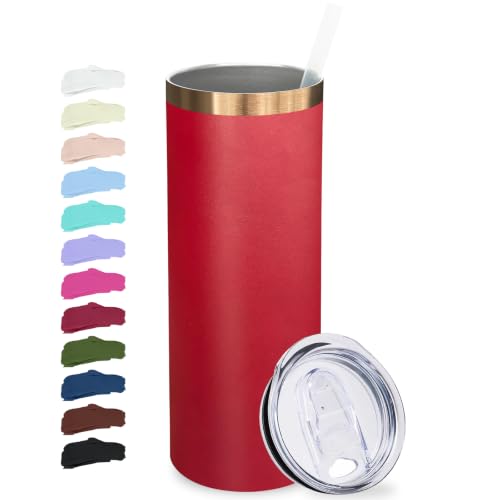 20 oz Skinny Tumblers Bulk with Lids and Straws Bright Red