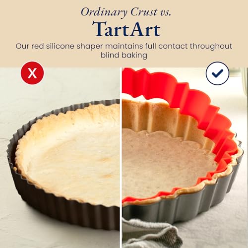 Fluted Tart Pan 9 Inch Removable Bottom with Patented Silicone Crust Shaper
