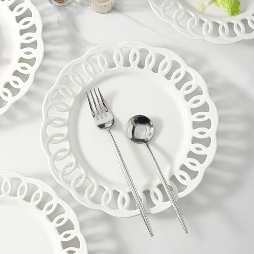 4 Pack 10" Dinner Serving Plates with Lace Rim (4 Count)