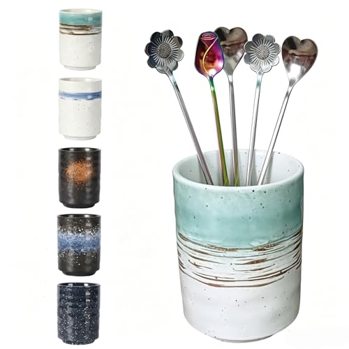 Stoneware Coffee Bar Utensil Holder Tea & Coffee Spoon & Stirrer Holder for Stir Stick Straw Teaspoon Holder Espresso Spoon Cup Small Utensil Jar