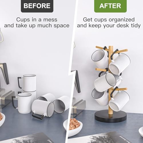 Bamboo Coffee Mug Tree with 6 Hooks (6 Count)