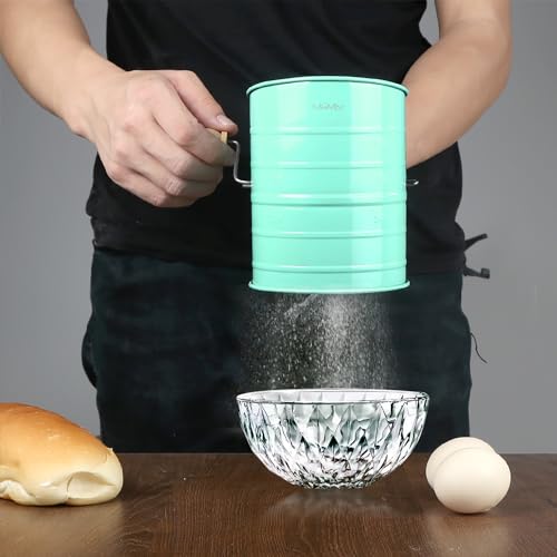 Stainless Steel Baking Hand Crank Flour Sifter with 2 Wire Agitator 3 Cup