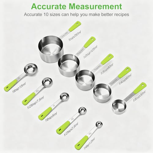 Measuring Cups and Spoons Set Stainless Steel 10 Piece for Cooking and Baking (10 Count)