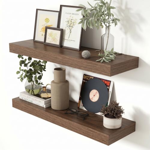 28 Inch Floating Shelves for Wall Walnut Shelves Set of 2