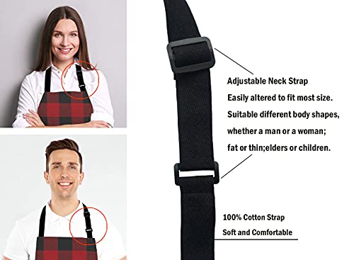 Black and Red Buffalo Plaids Bib Apron with Adjustable Neck for Men Women
