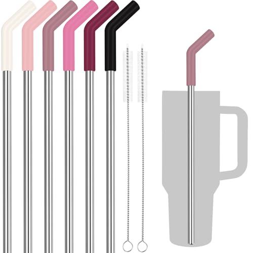 6PCS Stainless Steel Straws with Silicone Tip Fit for Stanley Cup (6 Count)