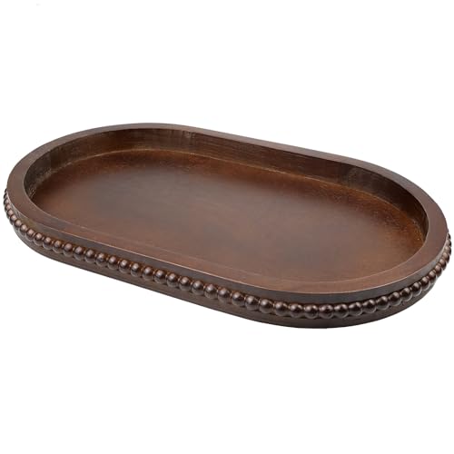 Oval Wood Decorative Tray with Wooden Beads