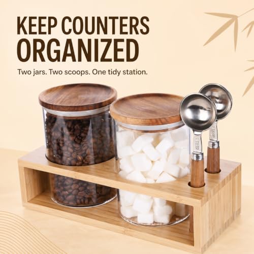 2 Glass Coffee Canister Set with Bamboo Rack & Scoops (5 Count)