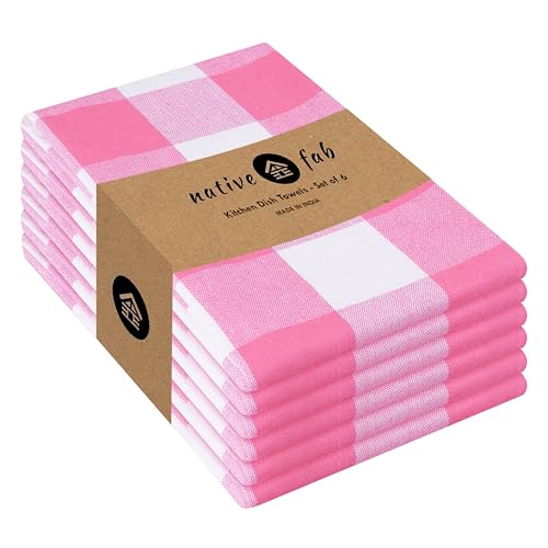Pink Checked Kitchen Towels 16"x26" (6 Count)